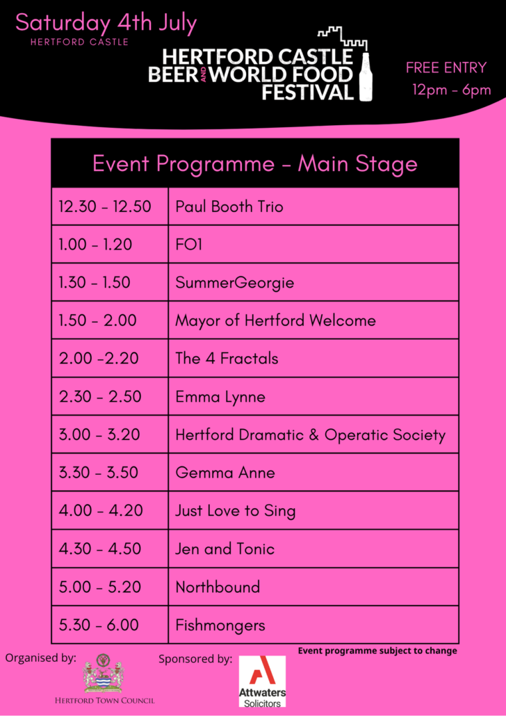 Hertford Castle Beer and World Food Festival 2026 - Programme (Copy)