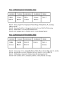year 10-11 homework Timetable