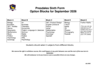 A Level Option Blocks for September 2026